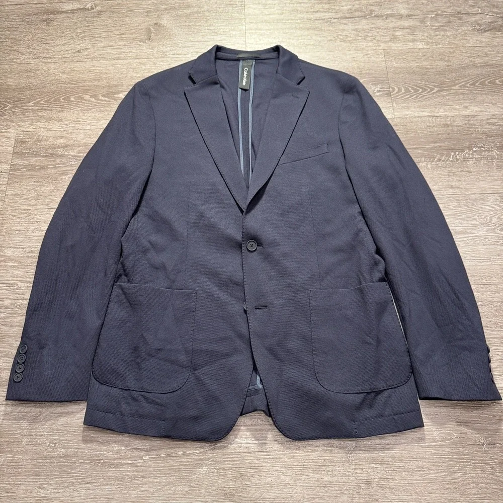 Calvin Klein Sport Coat Mens 42 L Blue Unstructured Slim‎ Blazer Jacket 2 Button